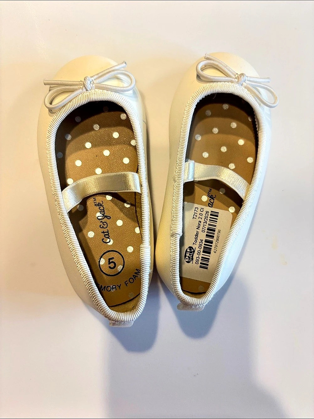 J. Crew Girls Bow Ballet Flats White & Gold Size 5 Like New